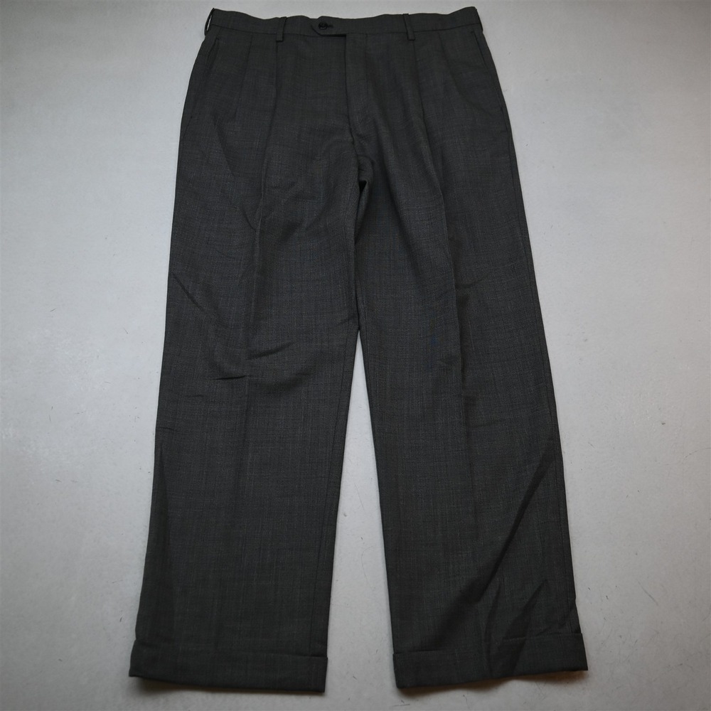 Jos A Bank 36x30 Gray Sharkskin 100% Wool Pleated Cuffed Classic Pants